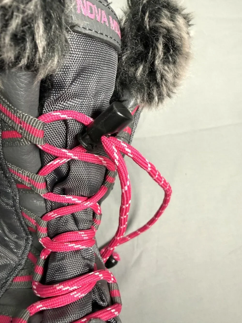 Nova Mountain Kids Snow Boots Size 2 Girls Gray Pink Faux Fur Lined Zip NFWB830